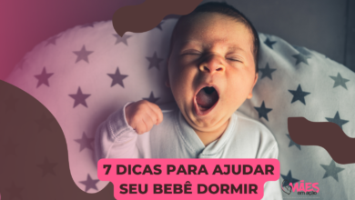 imagem de um bebê em coma de uma manta de estrelas, o bebe esra bocejando, e há a frase em preto em uma caixa rosa: 7 dias para ajudar seu bebe dormir